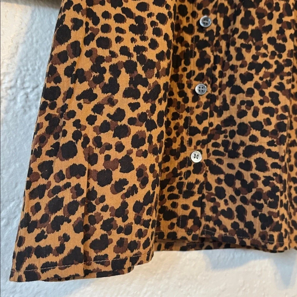Madewell Leopard Animal Print Short Puff Sleeve Button Front Blouse S
